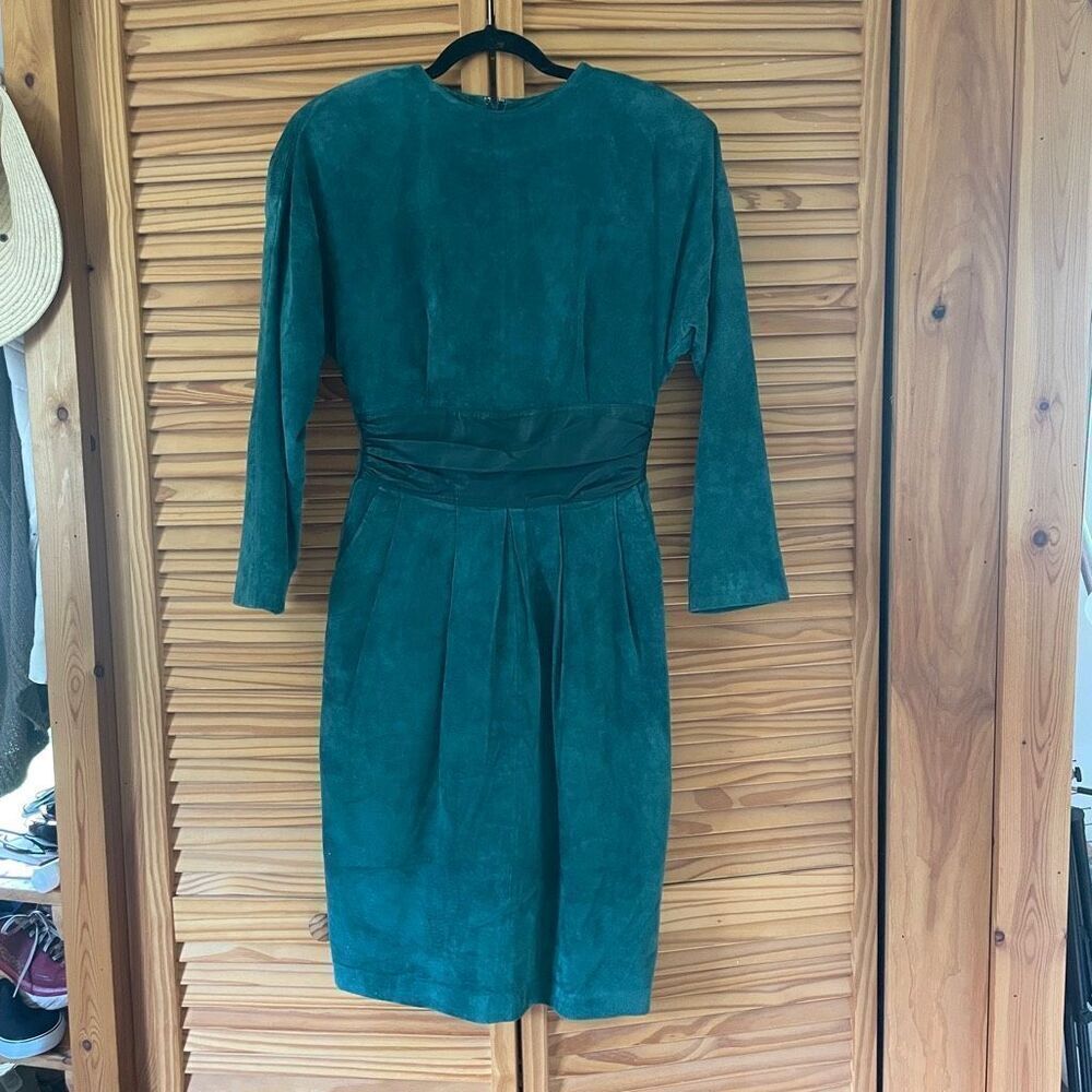 Vintage Suede Dress 1980s 100% leather Green